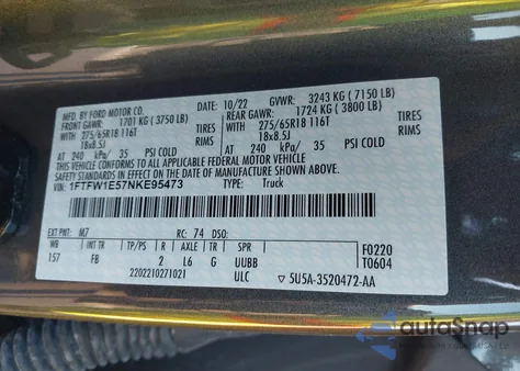 2022 Ford F-150 Xlt from USA, damaged, VIN 1FTFW1E57NKE95473